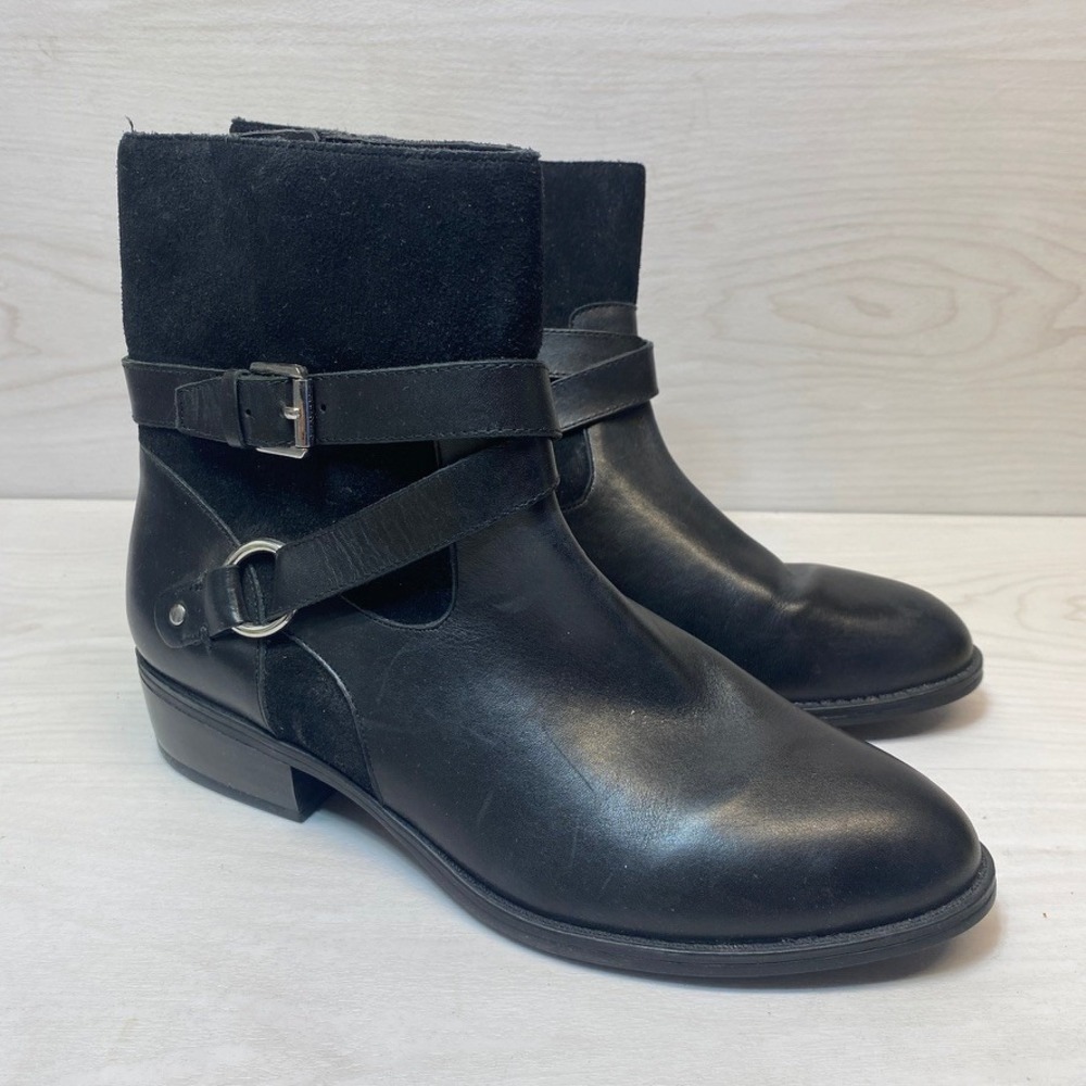 Lauren Ralph Lauren Womens 8B Makalia Ankle Boots Moto Leather Black Buckle